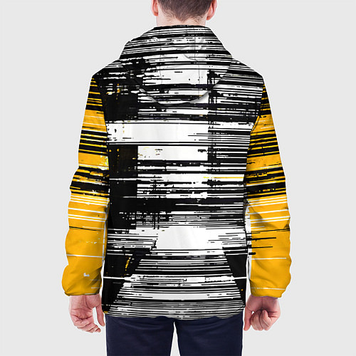 Мужская куртка Горизонтальные чёрные линии на бело-жёлтом фоне / 3D-Черный – фото 4