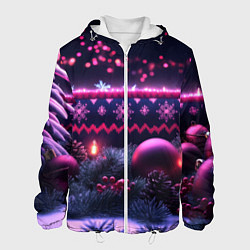 Куртка с капюшоном мужская Новый год в фиолетовом свете, цвет: 3D-белый