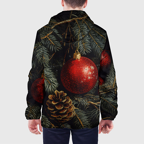 Мужская куртка Красные новогодние шары с шишкой / 3D-Черный – фото 4