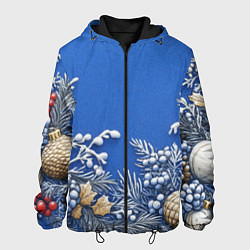 Куртка с капюшоном мужская Новогодние веточки, цвет: 3D-черный