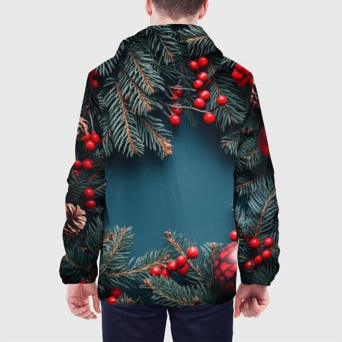 Мужская куртка Новогодний фон и рябина / 3D-Черный – фото 4