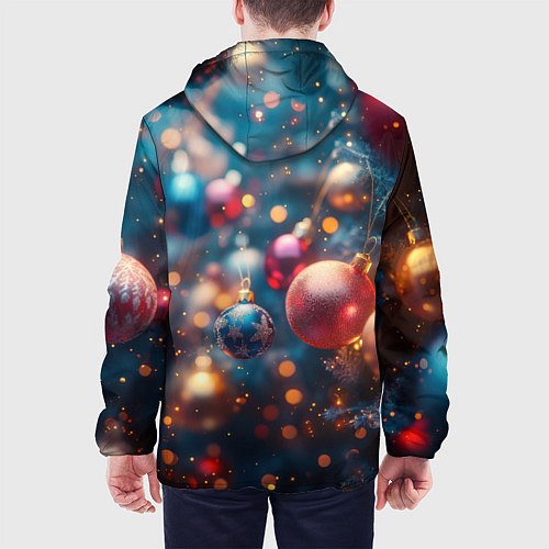 Мужская куртка Красные и синие шары на фоне елки / 3D-Черный – фото 4