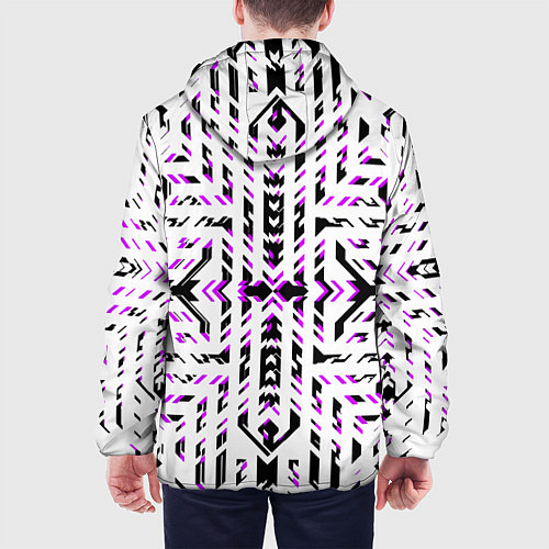 Мужская куртка Чёрно-фиолетовые диагональные полосы на белом фоне / 3D-Черный – фото 4