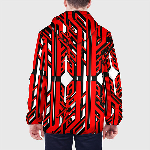 Мужская куртка Чёрно-красные техно полосы на белом фоне / 3D-Черный – фото 4