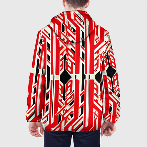 Мужская куртка Бело-красные техно полосы на чёрном фоне / 3D-Черный – фото 4