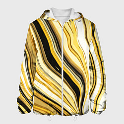 Куртка с капюшоном мужская Волнистые вертикальные чёрно-жёлтые полосы, цвет: 3D-белый