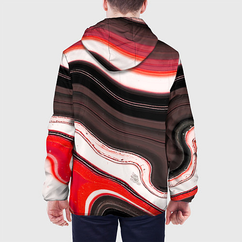 Мужская куртка Волнистые горизонтальные чёрно-красные полосы на б / 3D-Черный – фото 4