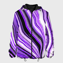 Куртка с капюшоном мужская Волнистые вертикальные чёрно-фиолетовые полосы, цвет: 3D-черный