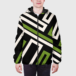 Куртка с капюшоном мужская Прямоугольники по диагонали-зеленый, черный, цвет: 3D-черный — фото 2