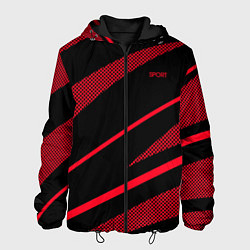 Куртка с капюшоном мужская Sport чёрный и красный полосы, цвет: 3D-черный