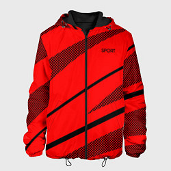 Куртка с капюшоном мужская Sport красный с чёрным полосами, цвет: 3D-черный