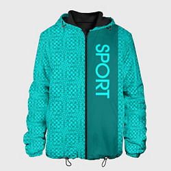Куртка с капюшоном мужская Sport бирюзовый текстурный с полосой, цвет: 3D-черный