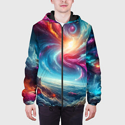 Куртка с капюшоном мужская Fantastic neon space landscape - ai art fantasy, цвет: 3D-черный — фото 2