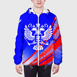 Куртка с капюшоном мужская Герб России на фоне цветов флага синий, цвет: 3D-белый — фото 2