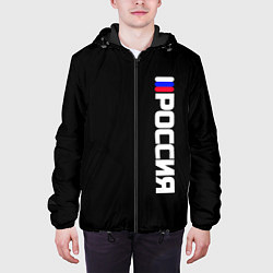 Куртка с капюшоном мужская Россия с флагом чёрный фон, цвет: 3D-черный — фото 2
