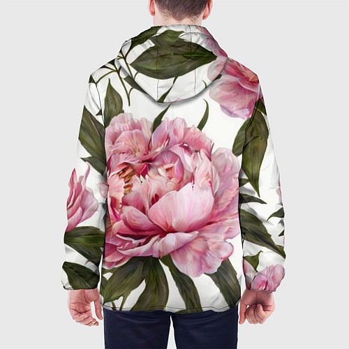 Мужская куртка Розовые пионы на белом / 3D-Черный – фото 4