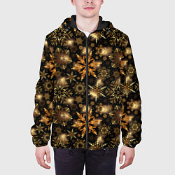 Куртка с капюшоном мужская Золотые снежинки, цвет: 3D-черный — фото 2