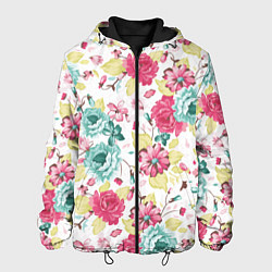 Куртка с капюшоном мужская Розы красные и бирюзовые, цвет: 3D-черный