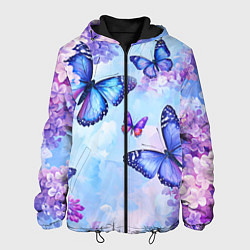 Куртка с капюшоном мужская Бабочки и сирень - нежная голубая живопись, цвет: 3D-черный