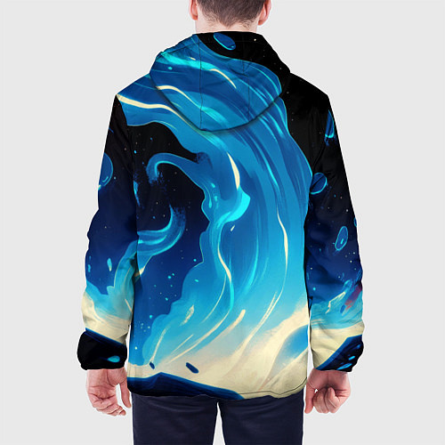 Мужская куртка Бело-синее пламя из абстрактных красок / 3D-Черный – фото 4