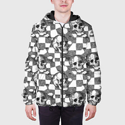 Куртка с капюшоном мужская Черепа и клетчатый фон с дырами, цвет: 3D-черный — фото 2