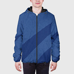 Куртка с капюшоном мужская Синий текстурный с полосой, цвет: 3D-черный — фото 2