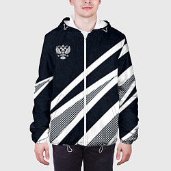 Куртка с капюшоном мужская Герб России тёмно-синий с белым, цвет: 3D-белый — фото 2