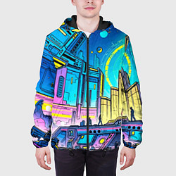 Куртка с капюшоном мужская Космический город, цвет: 3D-черный — фото 2