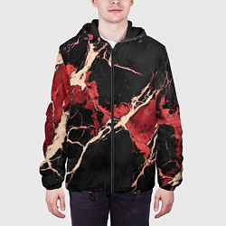 Куртка с капюшоном мужская Красно-черная потертая текстура, цвет: 3D-черный — фото 2