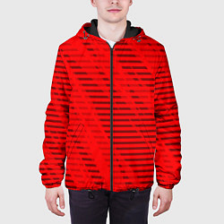 Куртка с капюшоном мужская Красный полосатый, цвет: 3D-черный — фото 2