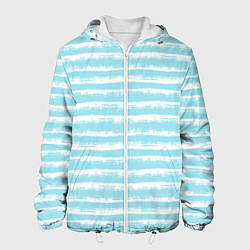 Куртка с капюшоном мужская Бело-голубой полосатый паттерн, цвет: 3D-белый