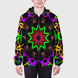 Куртка с капюшоном мужская Неоновая геометрия узоры, цвет: 3D-черный — фото 2