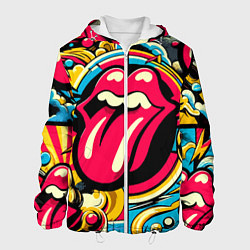 Куртка с капюшоном мужская Rolling Stones logo - pop art pattern, цвет: 3D-белый