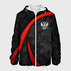 Куртка с капюшоном мужская Герб России - черный камуфляж, цвет: 3D-белый