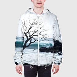 Куртка с капюшоном мужская Дерево в море, цвет: 3D-белый — фото 2