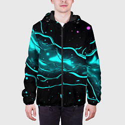 Куртка с капюшоном мужская Голубые неоновые волны текстура, цвет: 3D-черный — фото 2