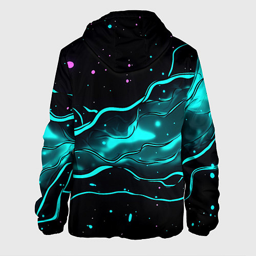Мужская куртка Голубые неоновые волны текстура / 3D-Черный – фото 2
