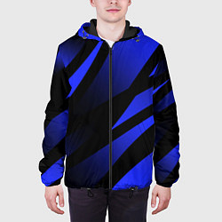 Куртка с капюшоном мужская Чёрный с синий абстрактные полосы, цвет: 3D-черный — фото 2