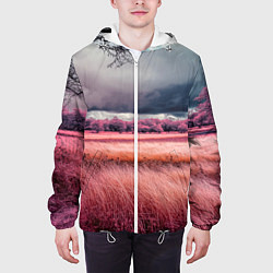 Куртка с капюшоном мужская Поле и деревья пейзаж - инфракрасный стиль, цвет: 3D-белый — фото 2