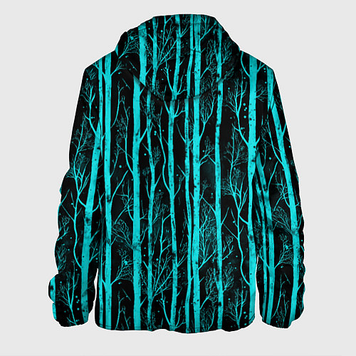 Мужская куртка Бирюзовые полоски-деревья на темном фоне - паттерн / 3D-Белый – фото 2
