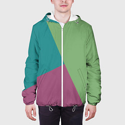 Куртка с капюшоном мужская Сине-зелёно-розовый тёмный трёхцветный, цвет: 3D-белый — фото 2