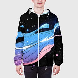 Куртка с капюшоном мужская Синяя волна на черном - текстура, цвет: 3D-белый — фото 2