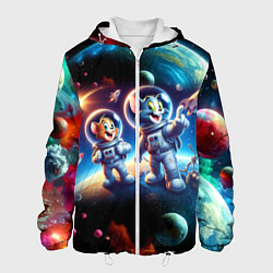 Куртка с капюшоном мужская Космонавты Том и Джерри в неоновом космосе, цвет: 3D-белый