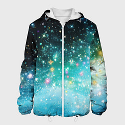 Куртка с капюшоном мужская Бирюзовые блестки фон, цвет: 3D-белый