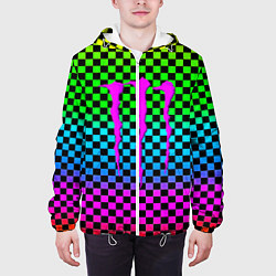 Куртка с капюшоном мужская Monster energy неоновая клетка, цвет: 3D-белый — фото 2