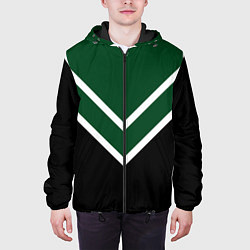 Куртка с капюшоном мужская Зелёный с чёрным и белые полосы, цвет: 3D-черный — фото 2