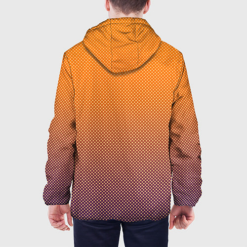 Мужская куртка Градиент оранжевый в фиолетовый мелкий ромбик / 3D-Черный – фото 4