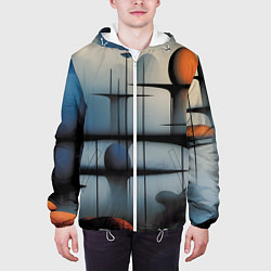 Куртка с капюшоном мужская Архитектурная абстракция в тумане, цвет: 3D-белый — фото 2