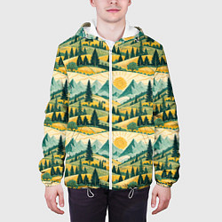 Куртка с капюшоном мужская Горные пейзажи ретро стиль, цвет: 3D-белый — фото 2