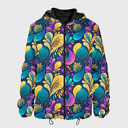 Куртка с капюшоном мужская Динамическая неоновая абстракция, цвет: 3D-черный